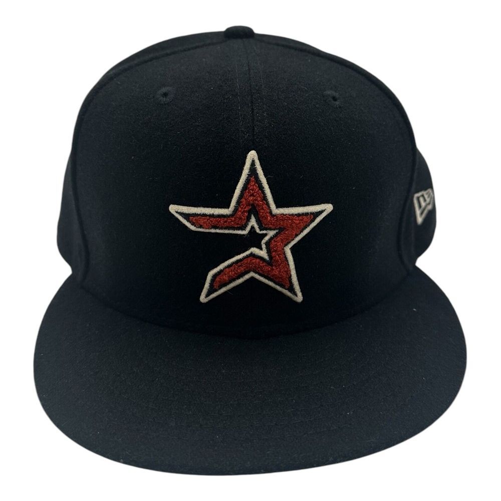 New Era 59Fifty Houstron Astros Hat Cap 7 7/8 Black Melton Wool Chenille Logo